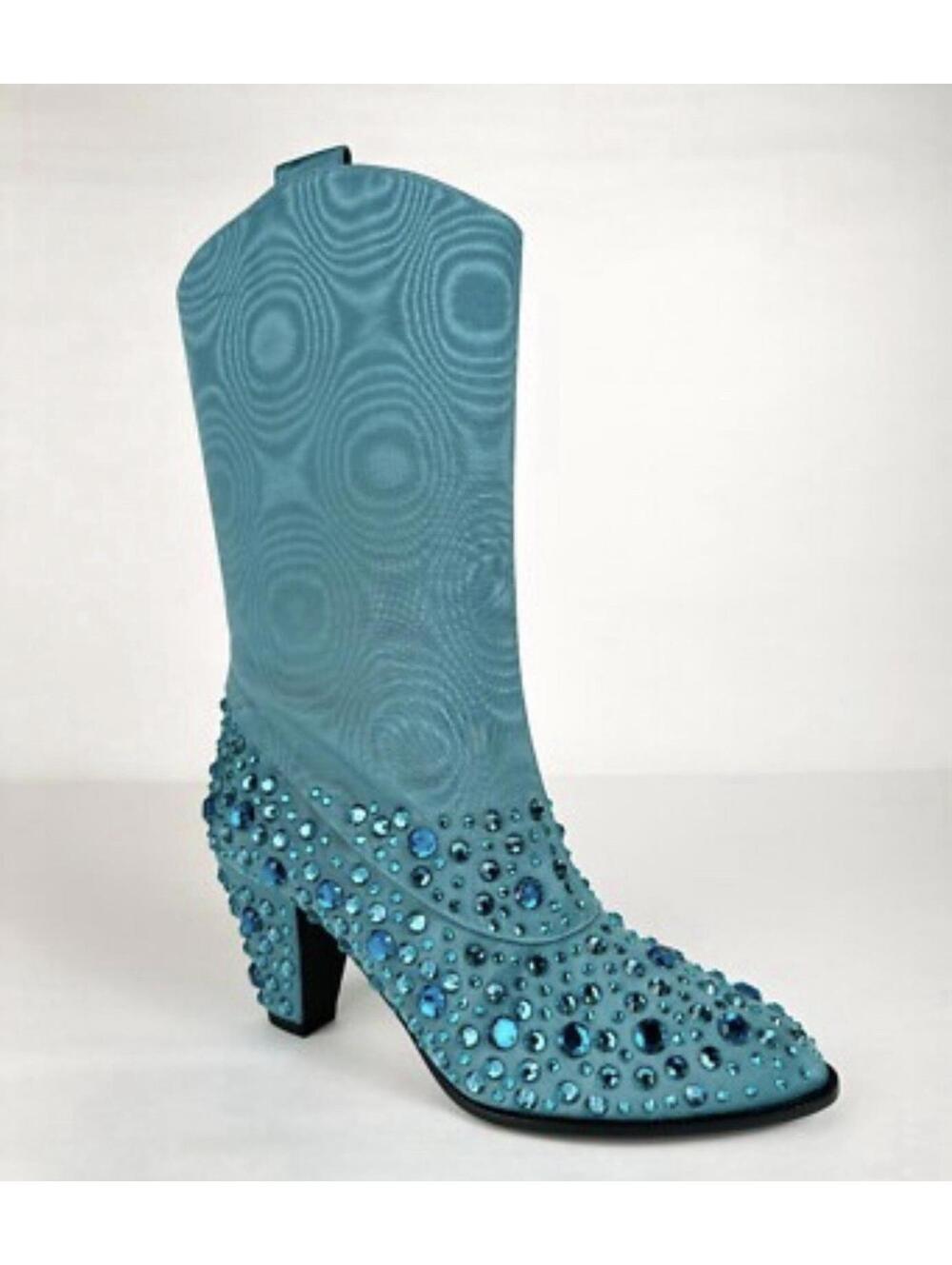 Gucci Crystal Embellished Boots Teal Blue Women’s EU 34 New with Box